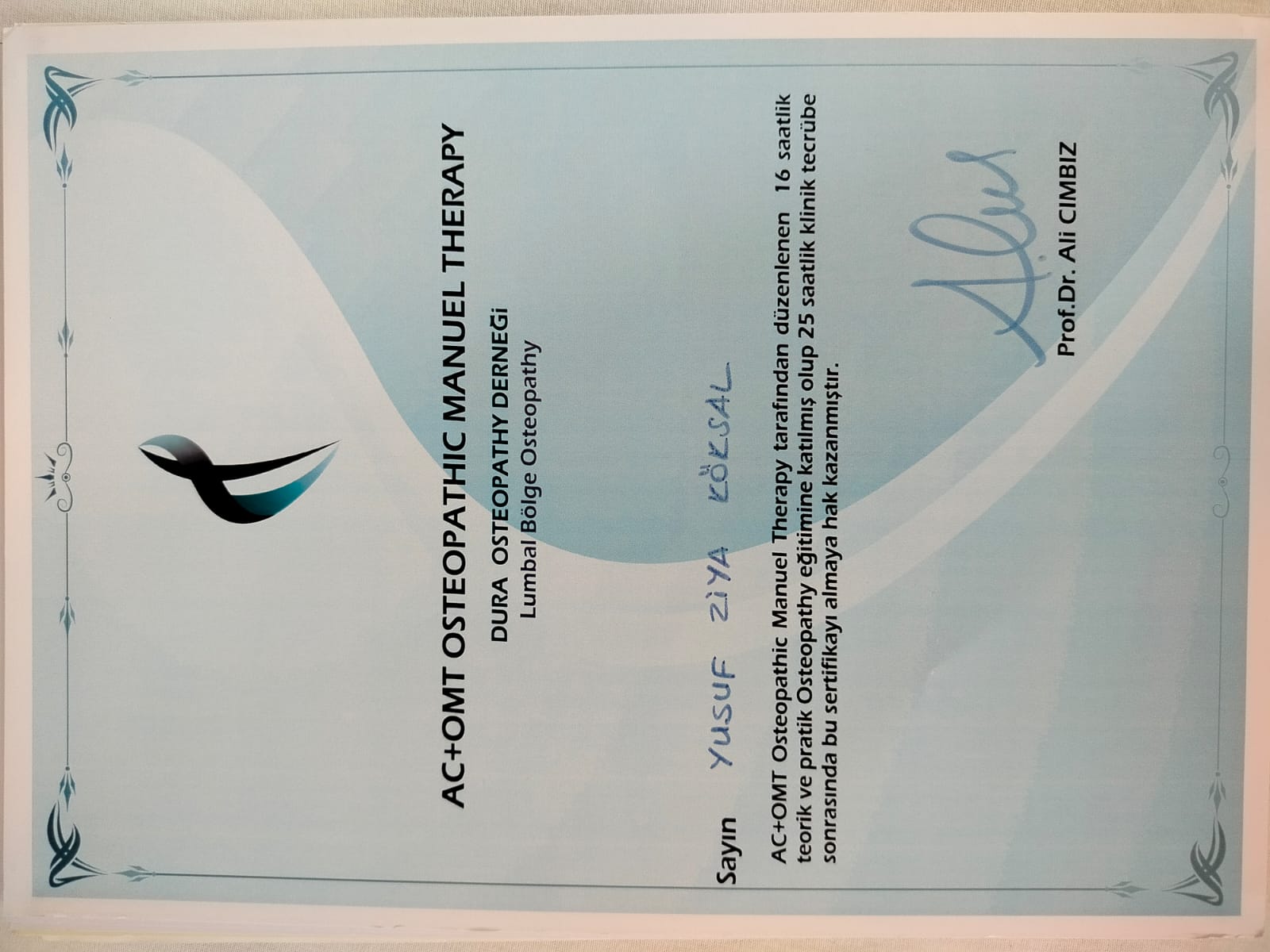 Sertifika 12 – Fzt. Yusuf Ziya KÖKSAL